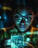 AI image of student with interactive computer