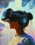 AI image of student wearing VR headset
