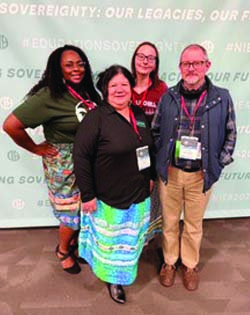 Dr. McNack and Colleagues standing in a group posing in front of a light blue photo backdrop Dr. McNack Advances Native Education Leadership thumbnail