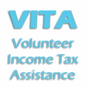 Image text that reads VITA Tax Preparation in light blue